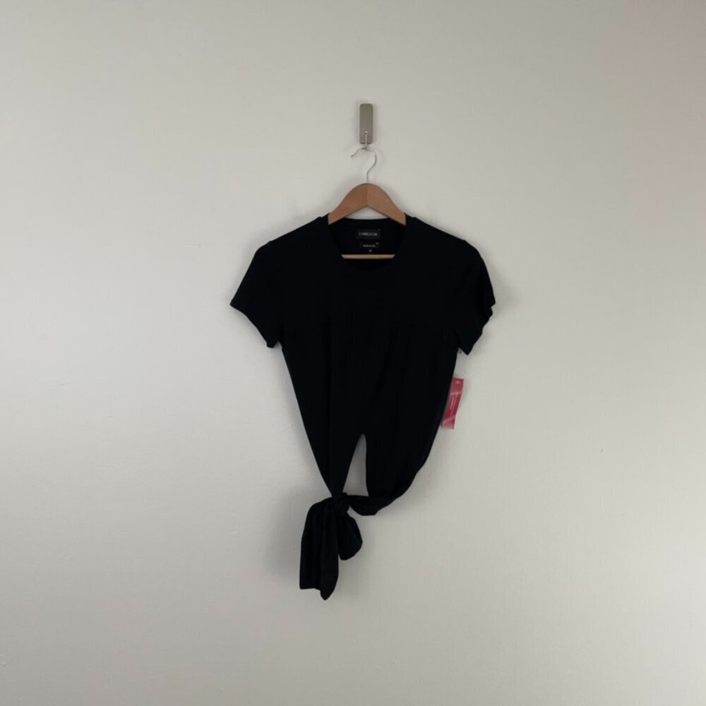 Carbon38 Black Cap Sleeve Cotton Wrap Top Size XS